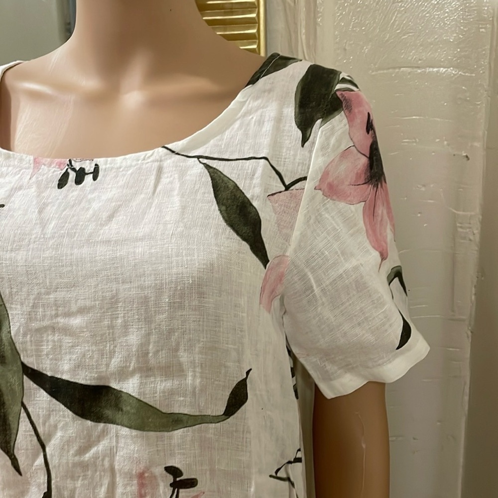 Lungo L’arno 100% Linen Italian flower print linen dress - Picture 6 of 11